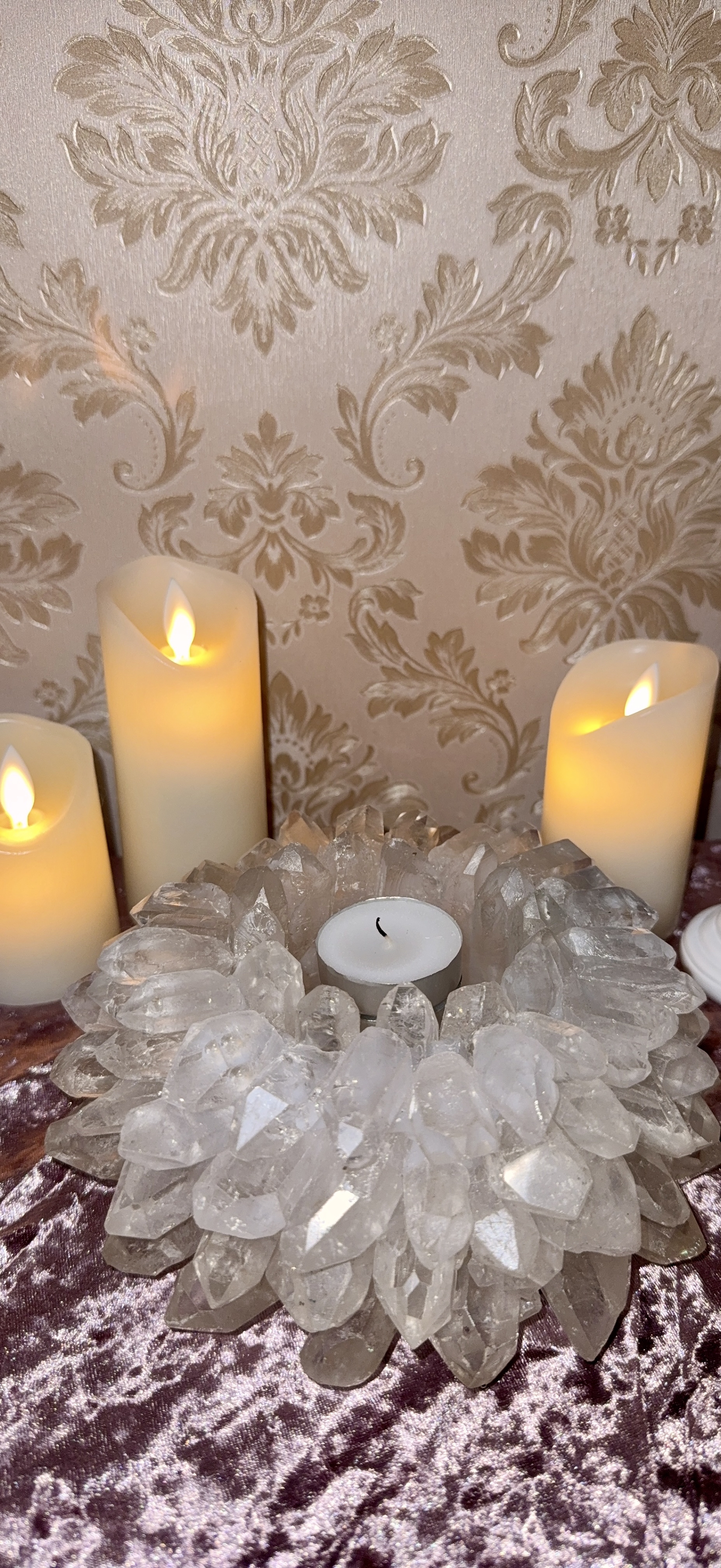 巴西純淨之光：白水晶「盛開花朵」燭台