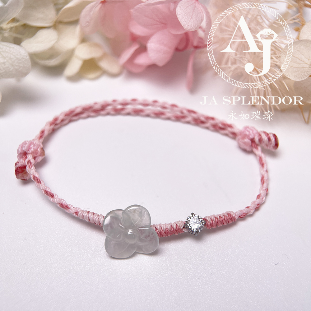 JN-3431 天然翡翠A玉-冰種白冰立體小花手繩