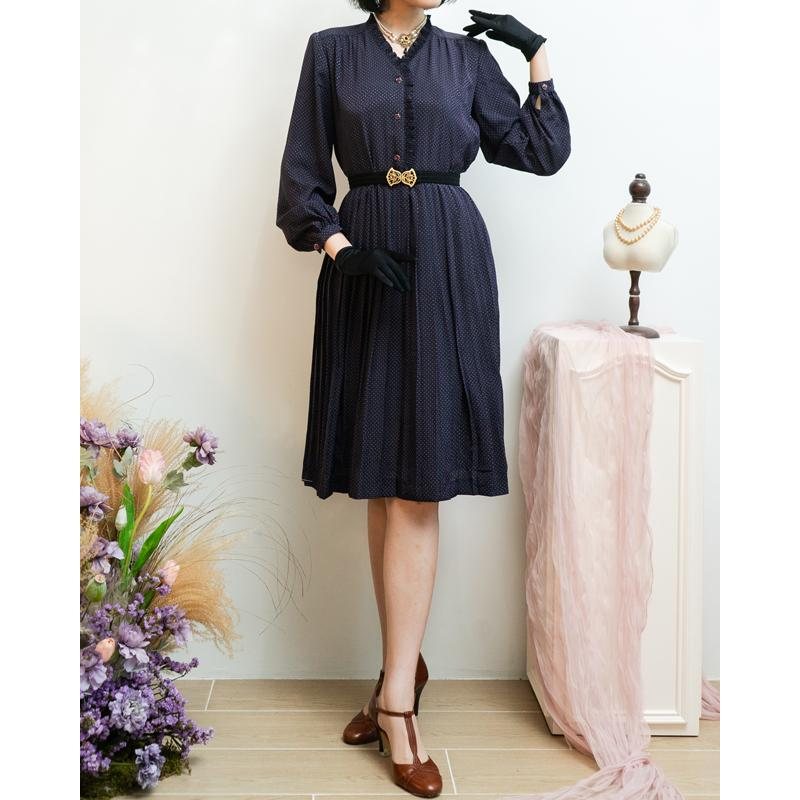 Vintage Japanese Tokyo Style Classic Polka Dot Day Dress with Ruffle Trim(MT1608-83)