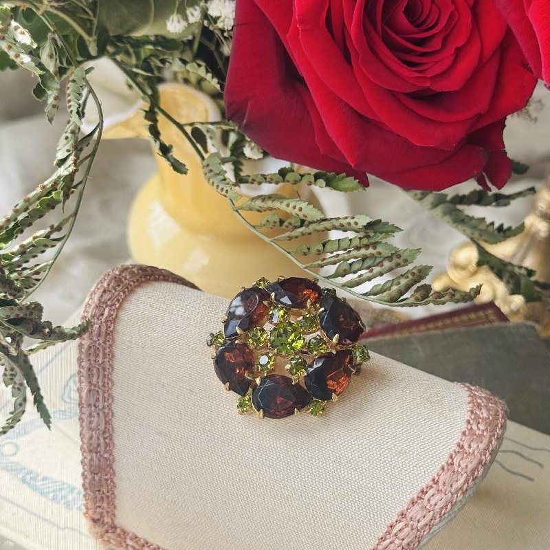 Vintage Mid-Century Czechoslovakian Glass Rhinestone Flower Motif Brooch(NZ092)