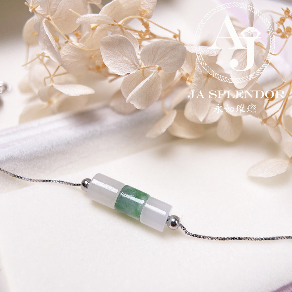 D-04B 天然翡翠A玉 平安幸運純銀手鏈