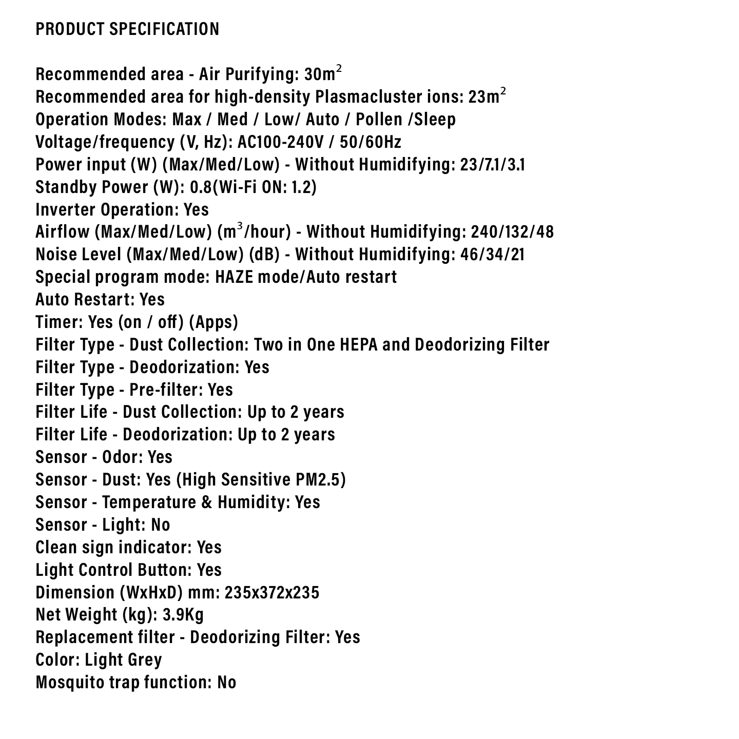 Sharp Purefit Mini 30m³ Air Purifier (FPS40LT)