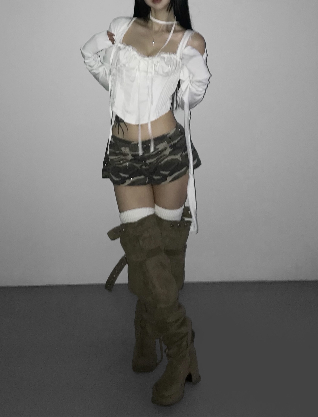 Waffle Knit Rhinestone Camo Shorts