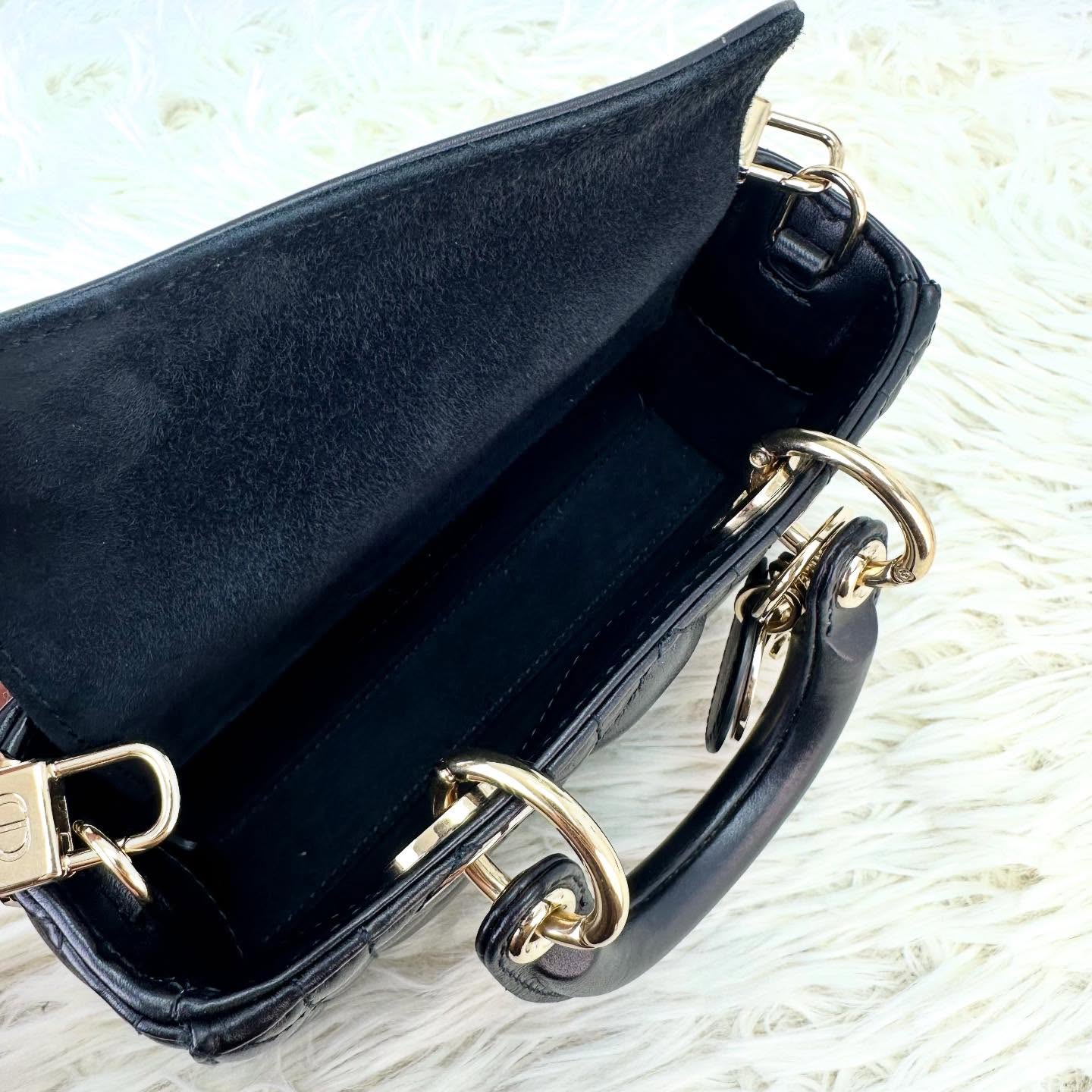 DIOR🤍PRE OWNED Lady D-Joy 黑金羊皮 Micro Size 全套有盒🖤