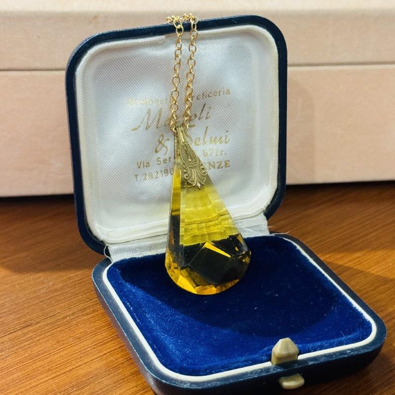 Vintage Czechoslovakia Faceted Amber Yellow Glass Recomposed Pendent (C012)