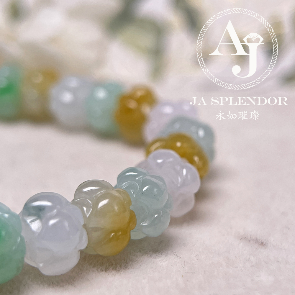 JB-254 - 冰種三彩福祿壽招貴人年年有餘蓮花手串