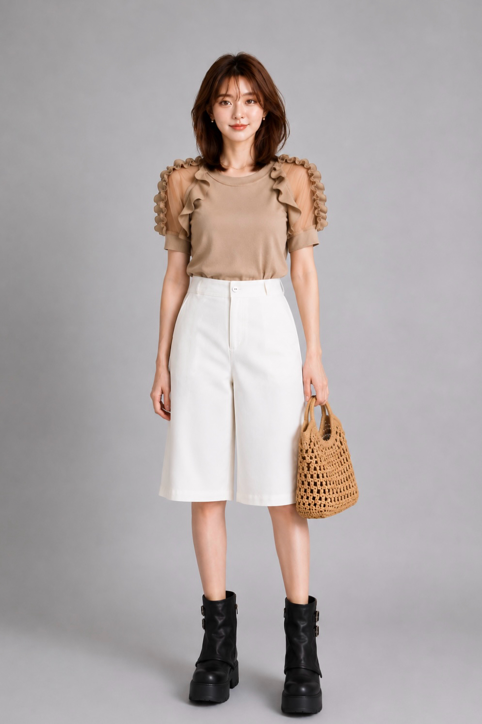 30820-1 Ruffle Shoulder Knit Top