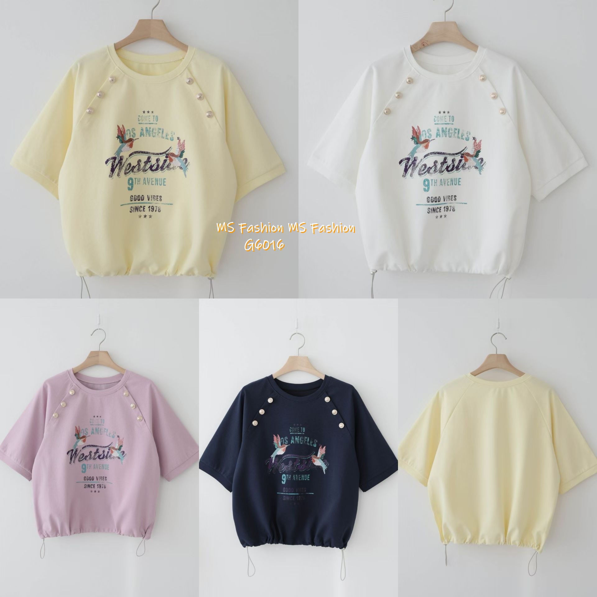 G6016 韓國🇰🇷靚print肩鈕top