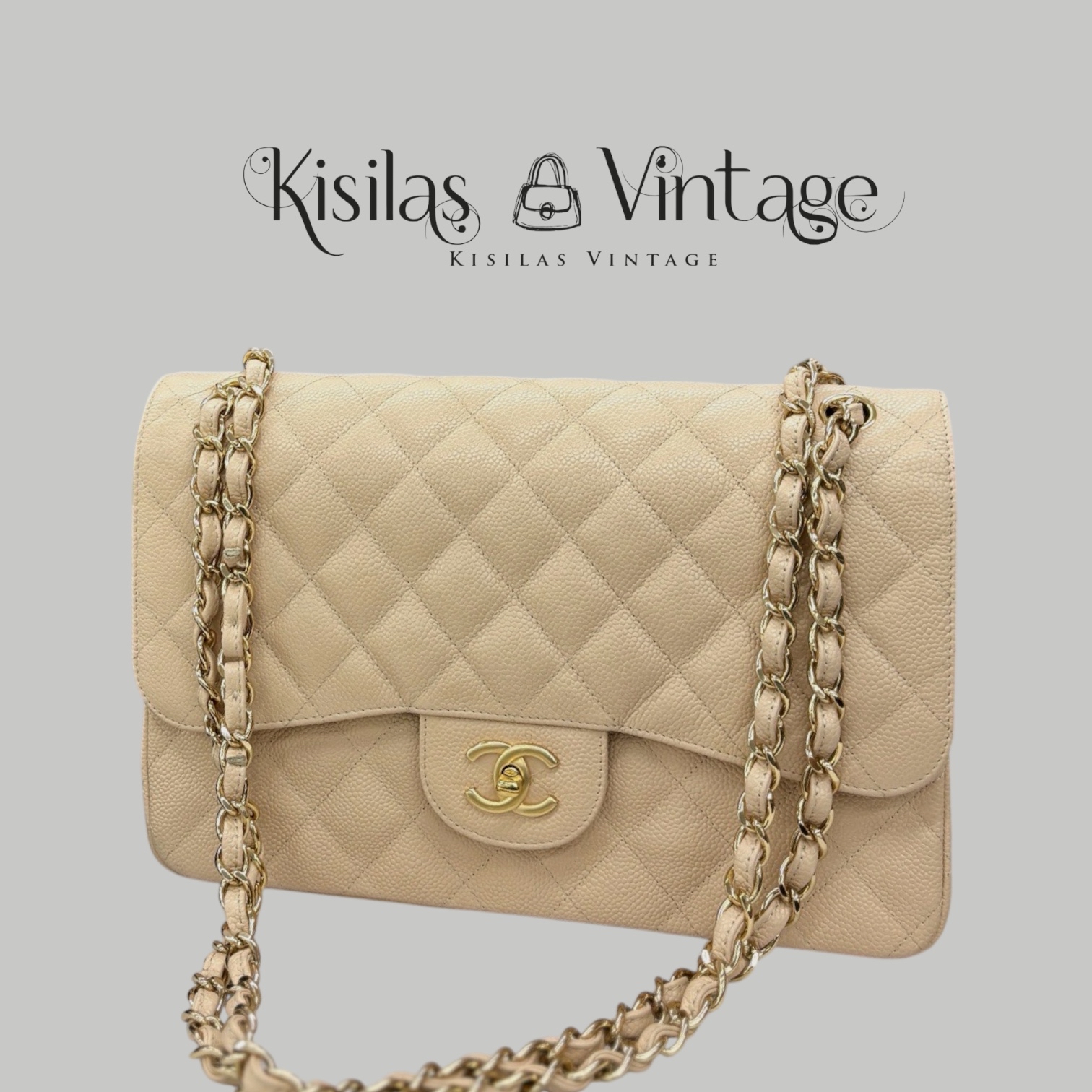 Chanel Caviar jumbo 奶茶金扣