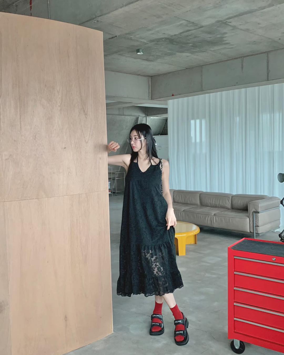 穿頸綁帶lace吊帶裙