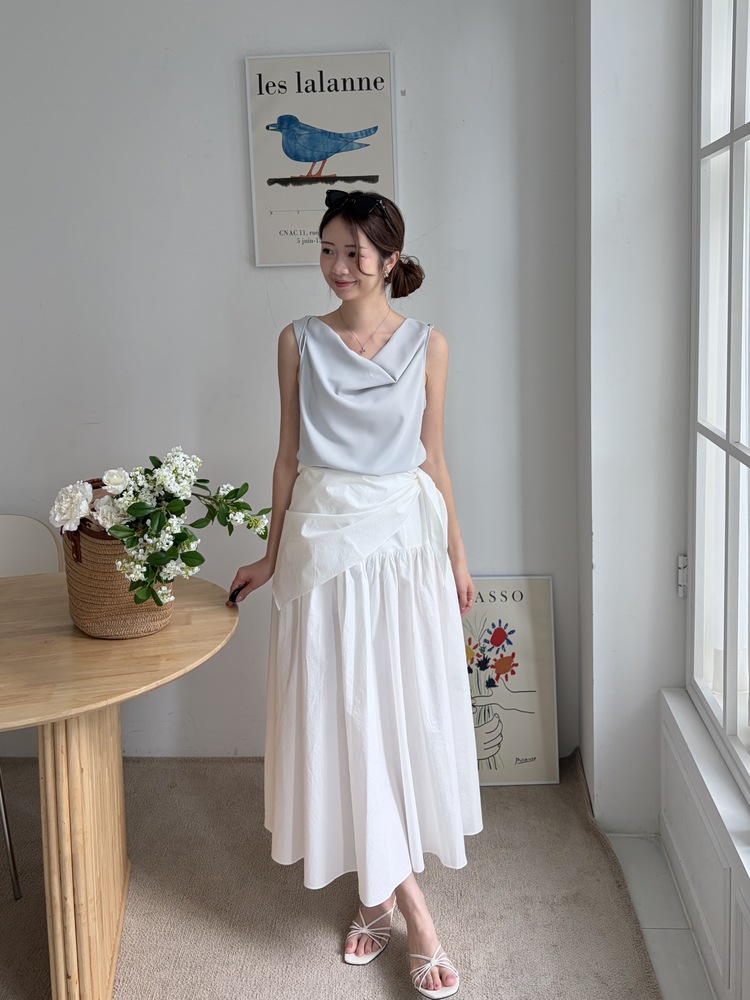 Wrap-Waist Flare Skirt (White)
