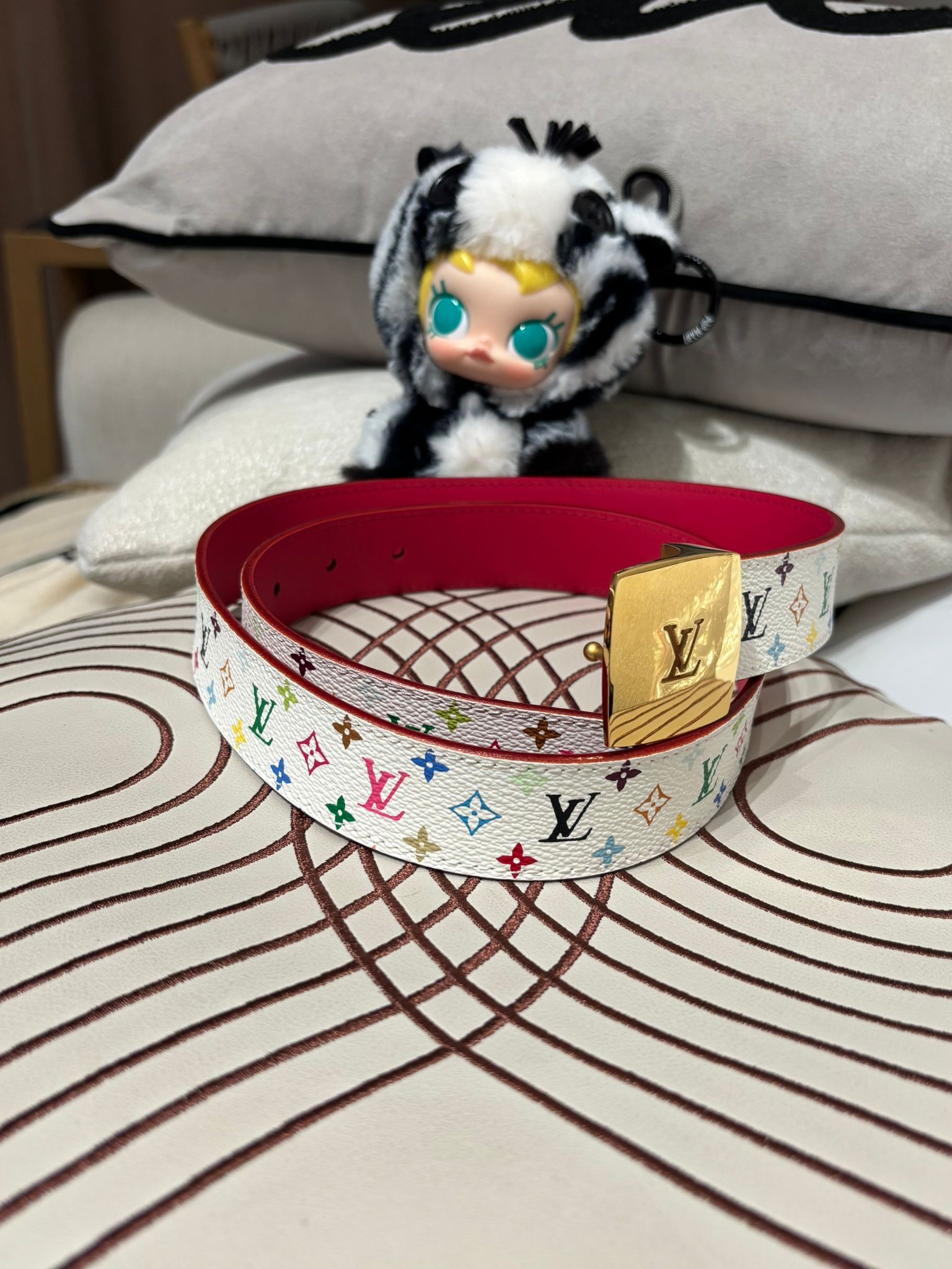 Lv belt 85cm 村上隆multicolour 100%Authentic, 98%New✅Dust bag