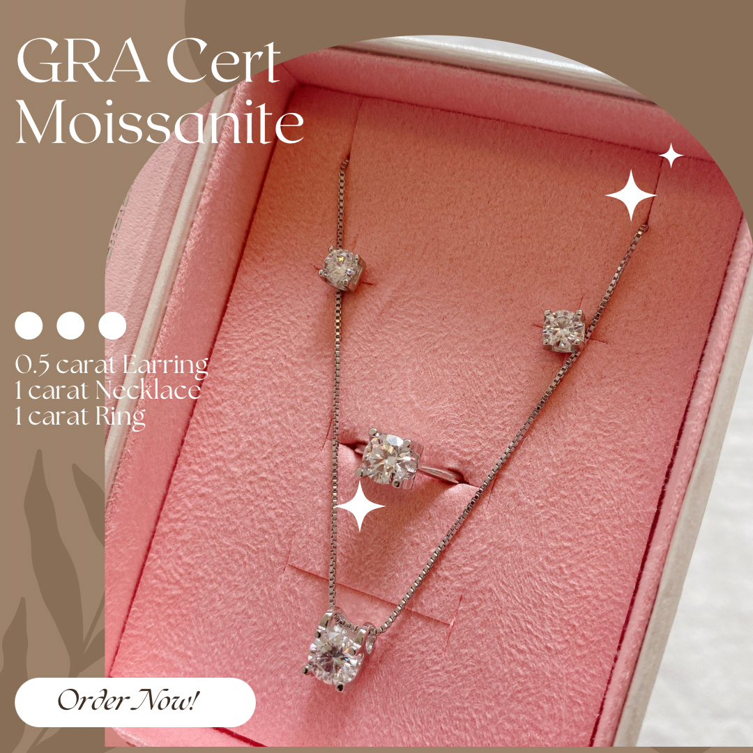 Moissanite Jewelry Set with Necklace, Ring and Earrings in Gift Box  - Shop Now!