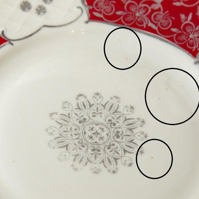 Vintage c.a. 1950s Unmarked Handpainted Floral Shape Red & Ivory Tea Set Trio from Germany (CB058)