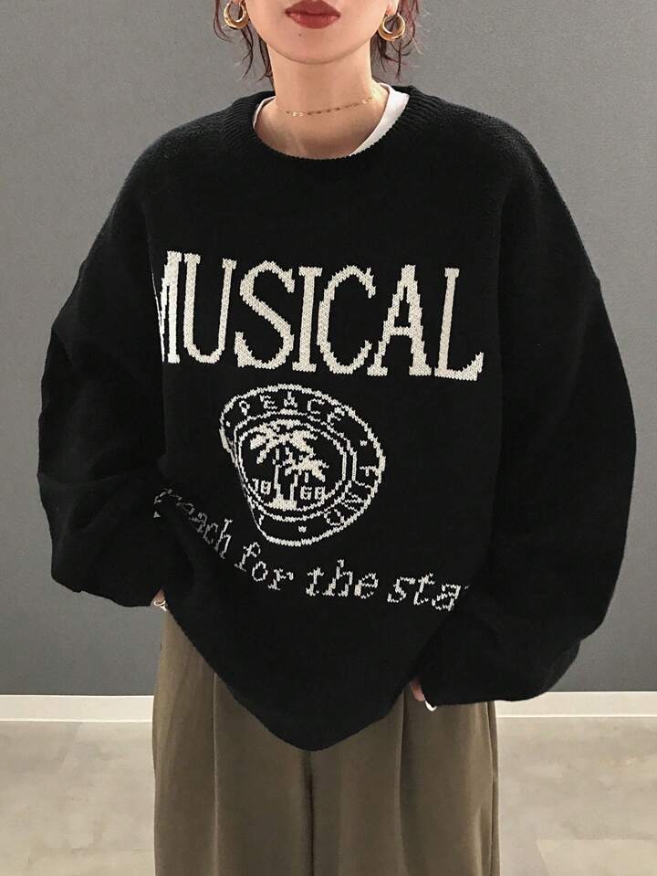 復古音樂主題針織毛衣