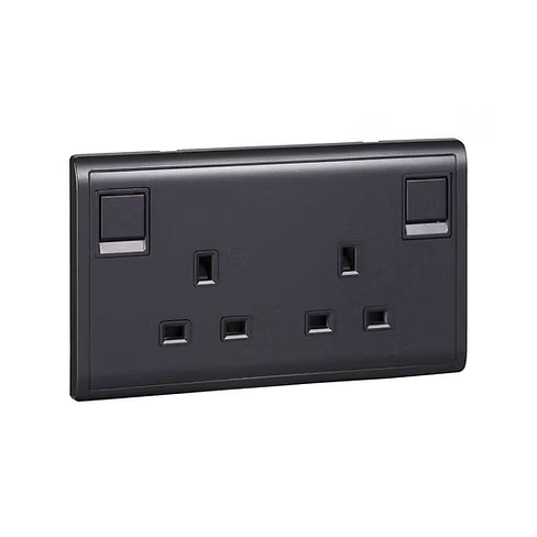 施耐德 Pieno 寫意黑 13A孖蘇有掣 插座