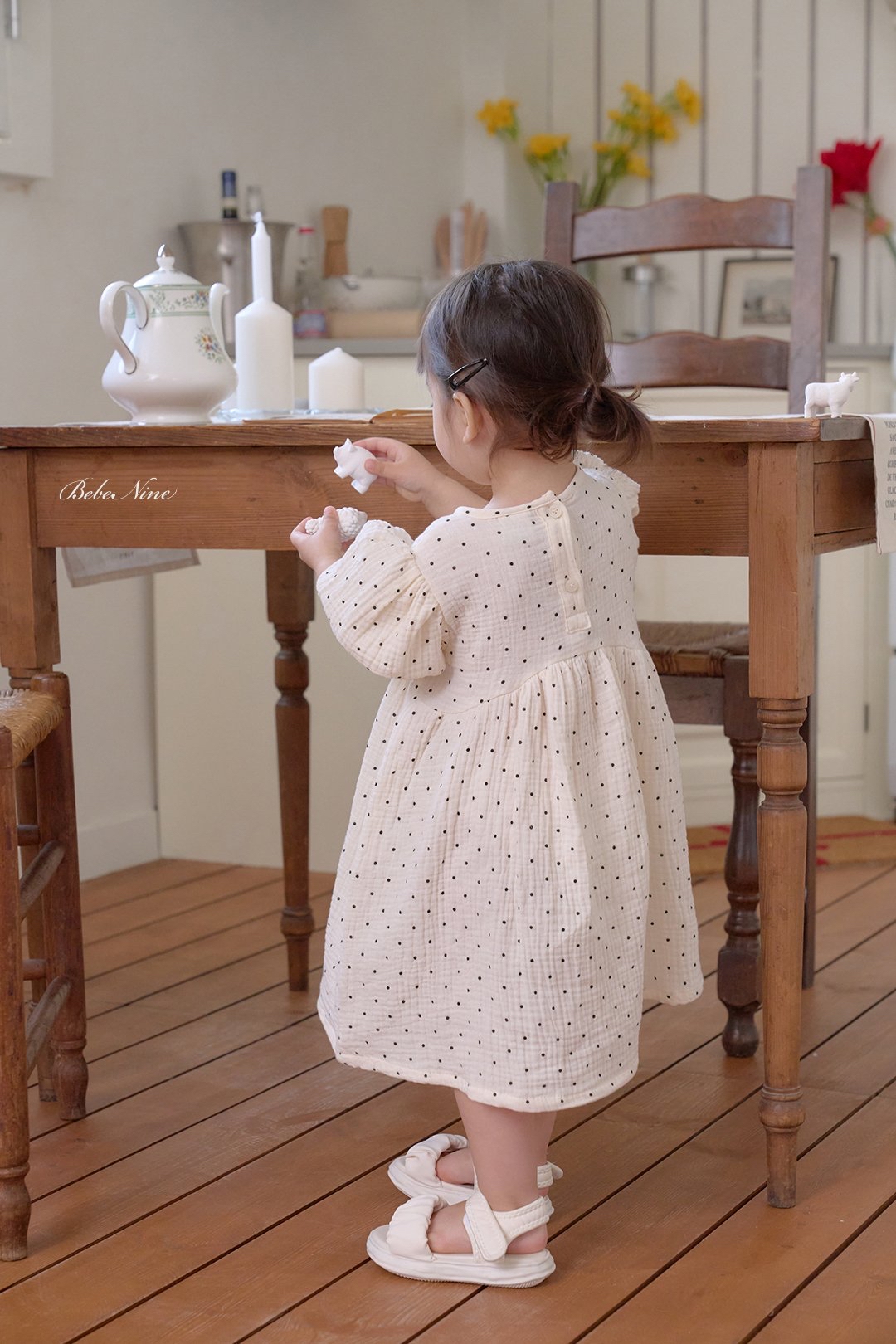 ☀️預訂 韓國直送☀️🇰🇷Bebenine兩色波點純棉紗泡泡袖連身裙