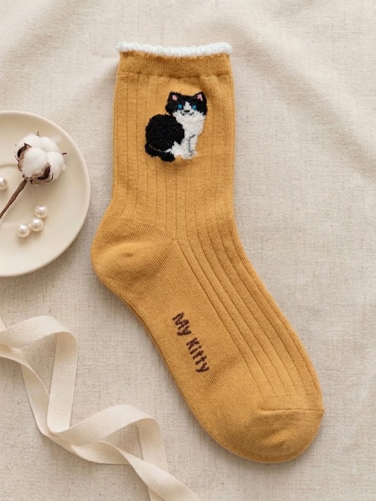 Korean My Kitty Women's High Crew Socks