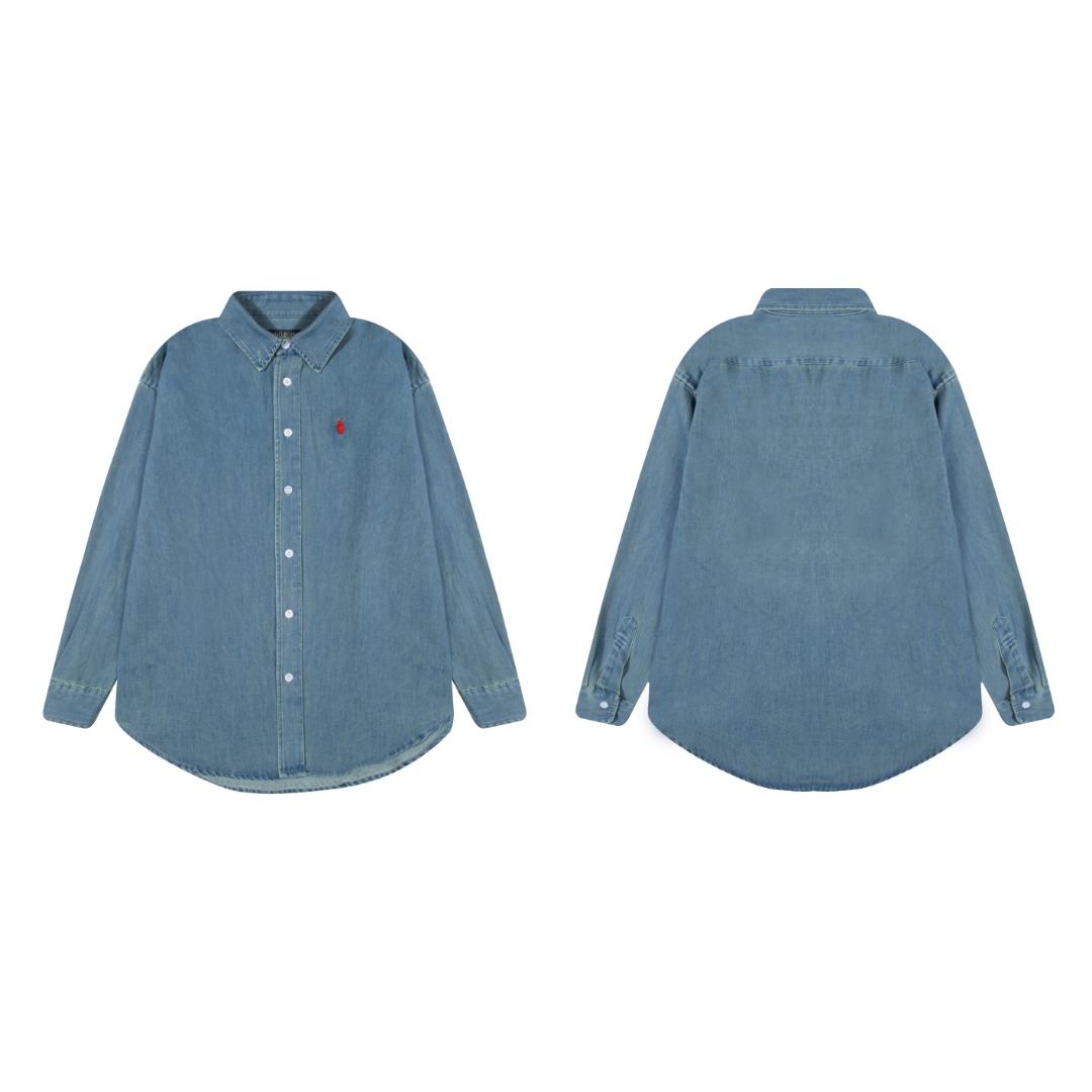 Polo Ralph Lauren 紅色小馬刺繡長袖牛仔恤衫