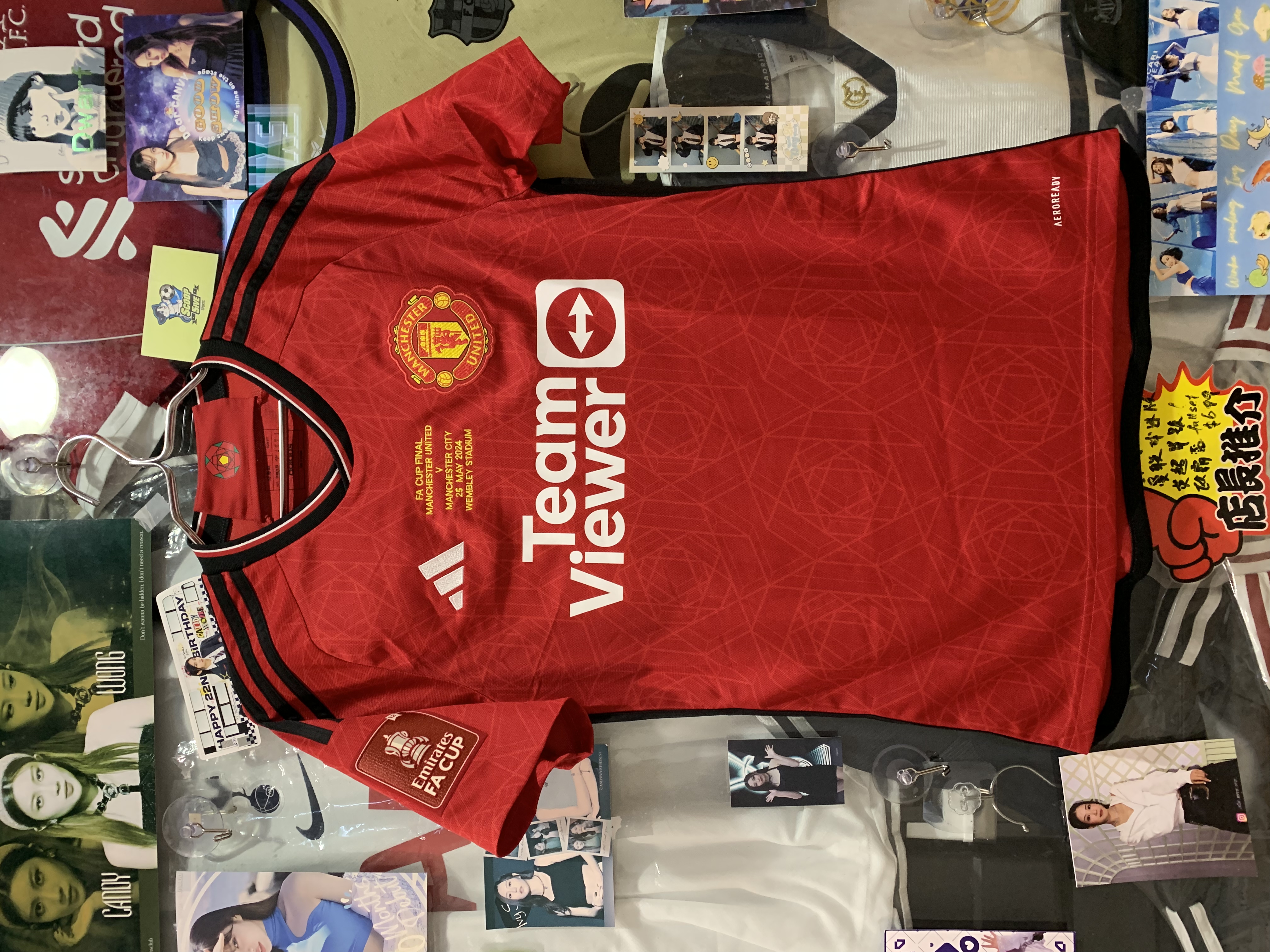 2023-24 曼聯 主場 球迷版 短袖+盃賽字+足總盃12次章+決賽對賽日期 足總盃決賽fullset 亞洲碼