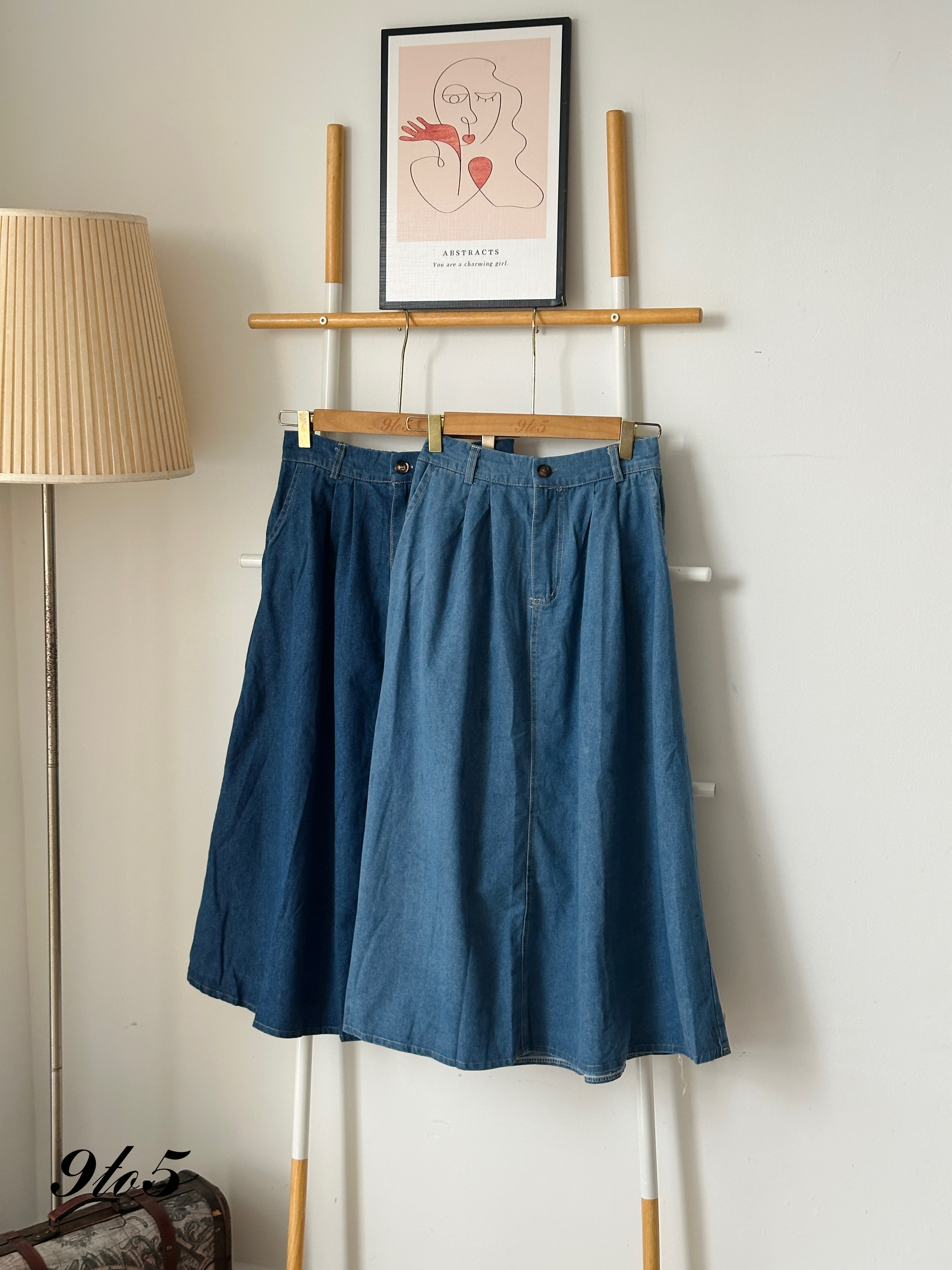 S1775 Denim A Line Skirt - Blue & Light Blue