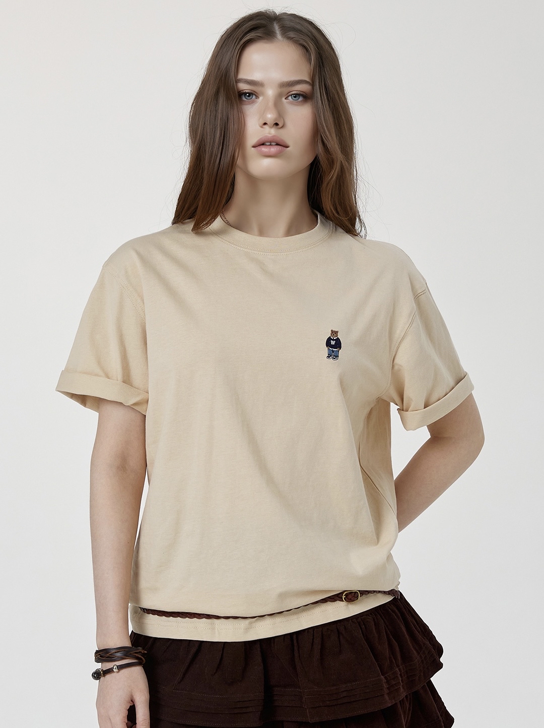 🇰🇷韓國Who A U 刺繡小熊短袖Tee （2件套）