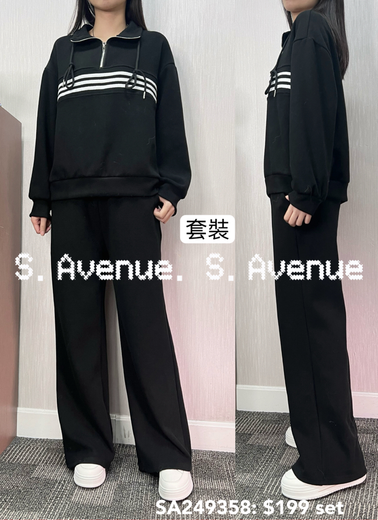 SA249358: 長袖領拉錬拼間衞衣配長褲