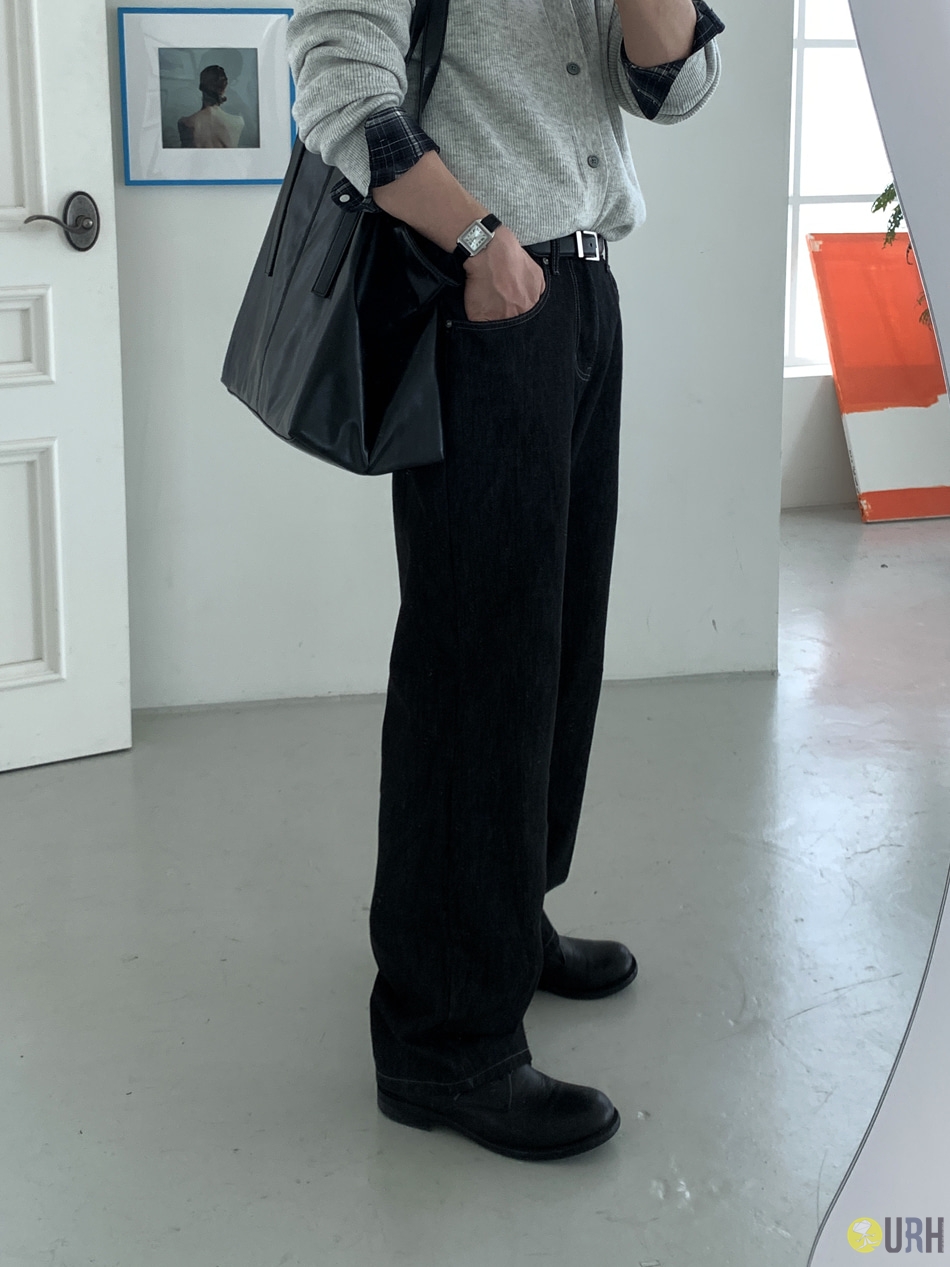 【100%保證韓國直送】經典原色挺闊對比色明線半寬鬆牛仔褲 👖 [2 color] RL114834