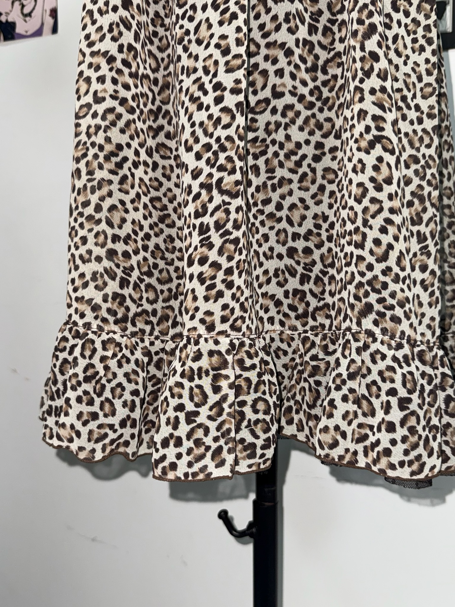 Leopard Print Mesh Slip Dress with Lace Trim