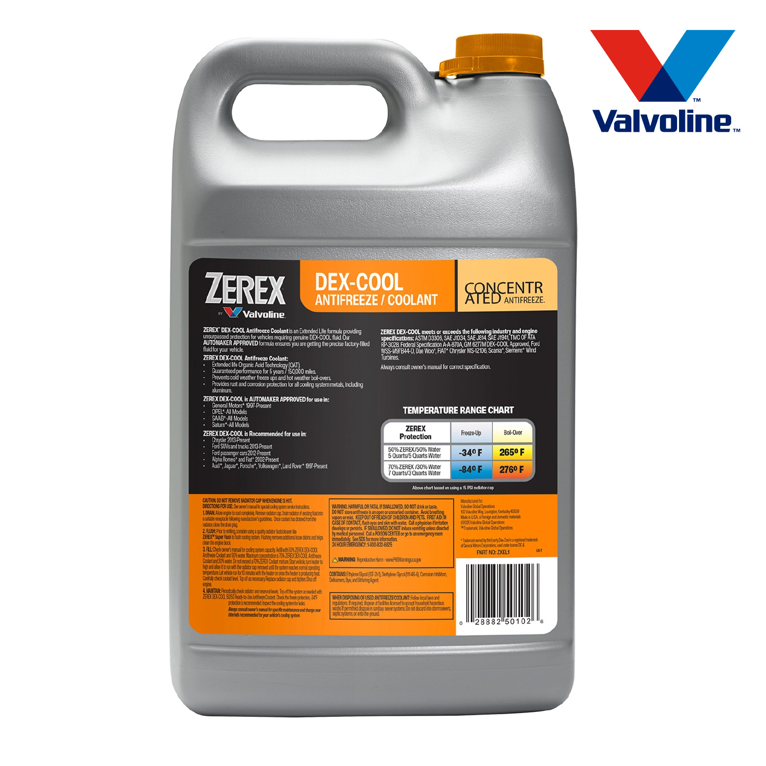 Valvoline ZEREX DEX-COOL 橙色 5/50 防凍液/冷卻液(1Gal) (原裝行貨)