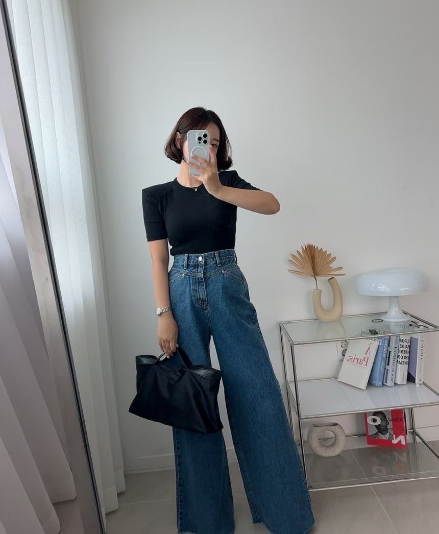 H38 V線高腰牛仔褲