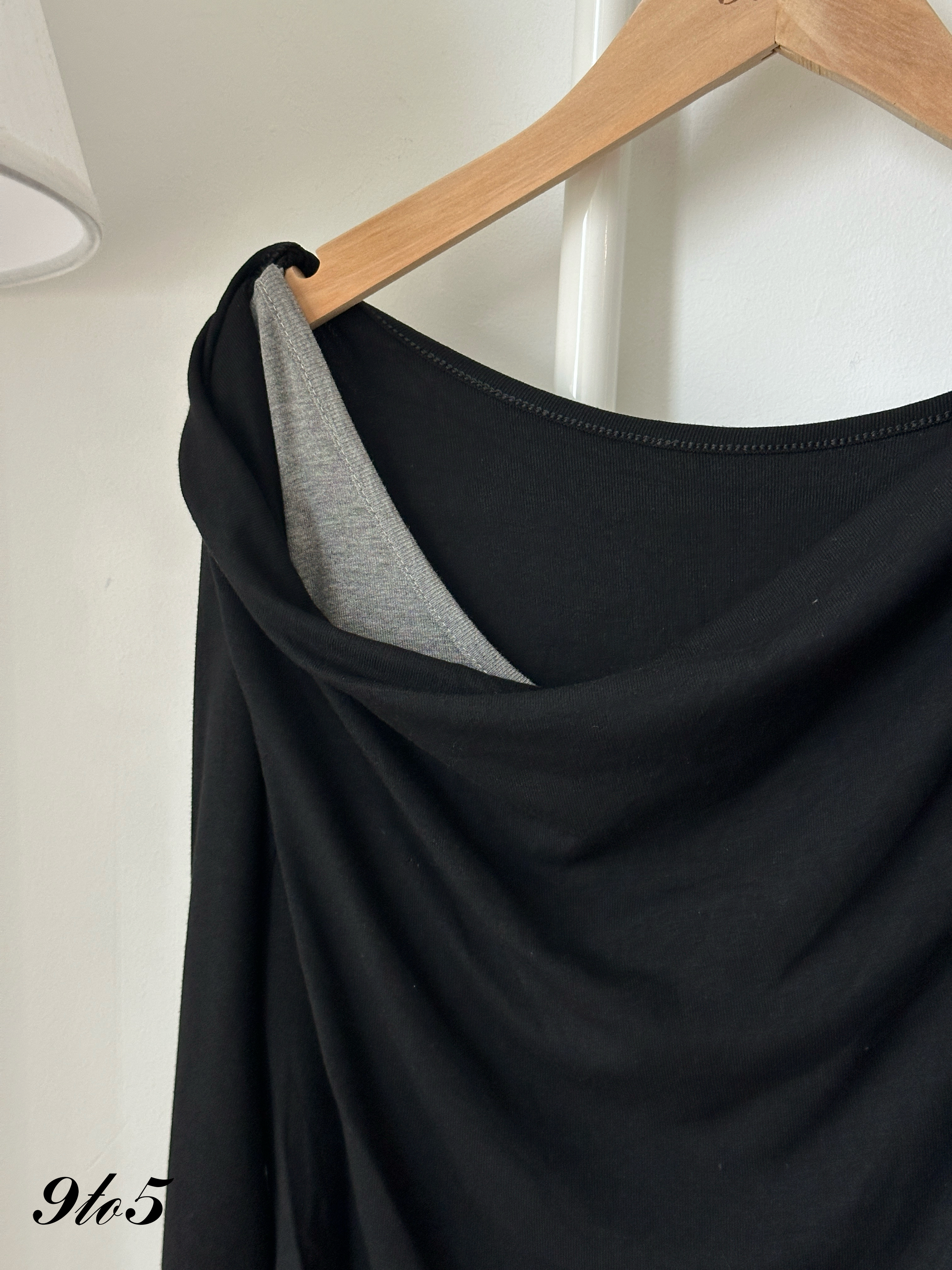 D2370 Fake Two-Pieces Off-Shoulder Dress - Black & Grey