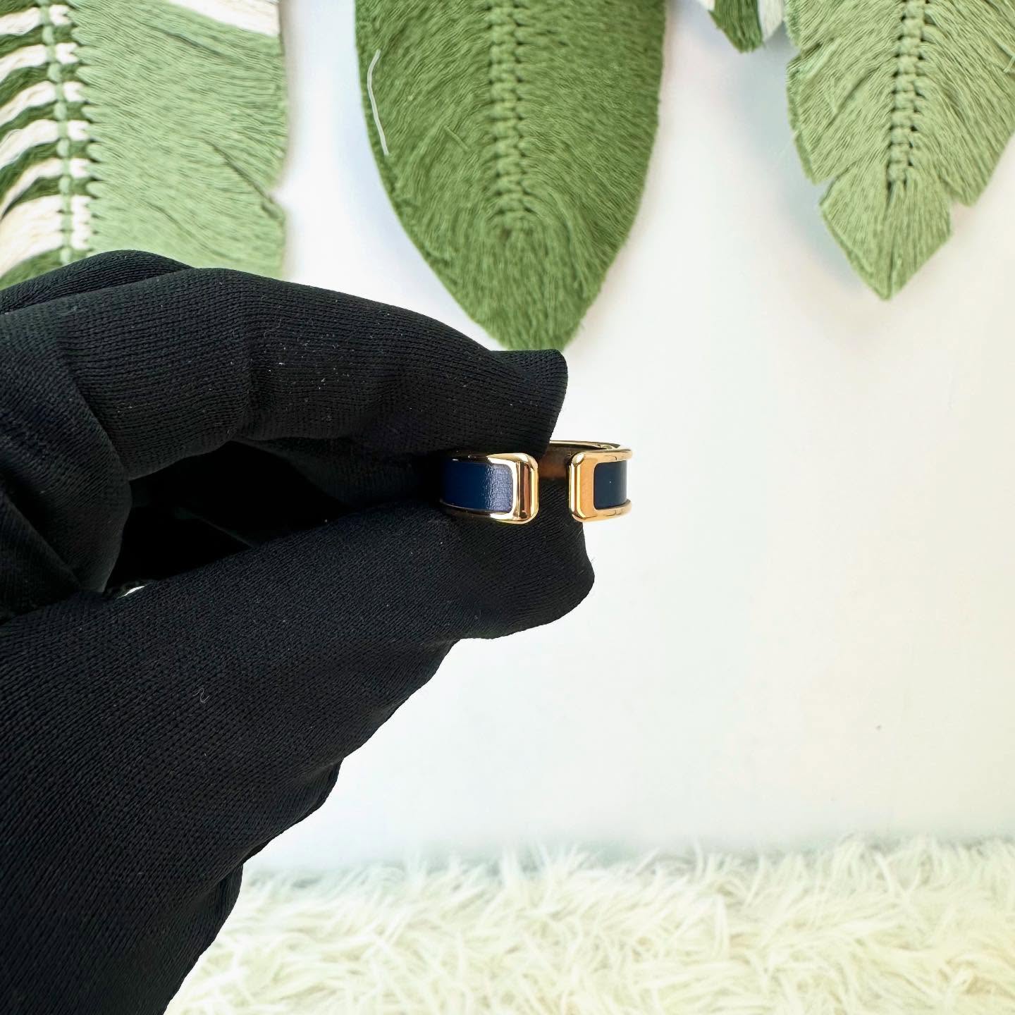 HERMES 🤍PRE OWNED Olympe H 午夜藍金色戒指 L Size 全套有盒💙