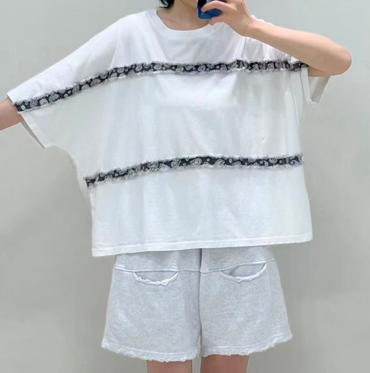 連線優惠- RE 併腰果花布top