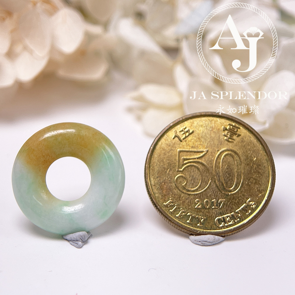 JN-3357 天然翡翠A玉 金黃半山半水甜甜圈