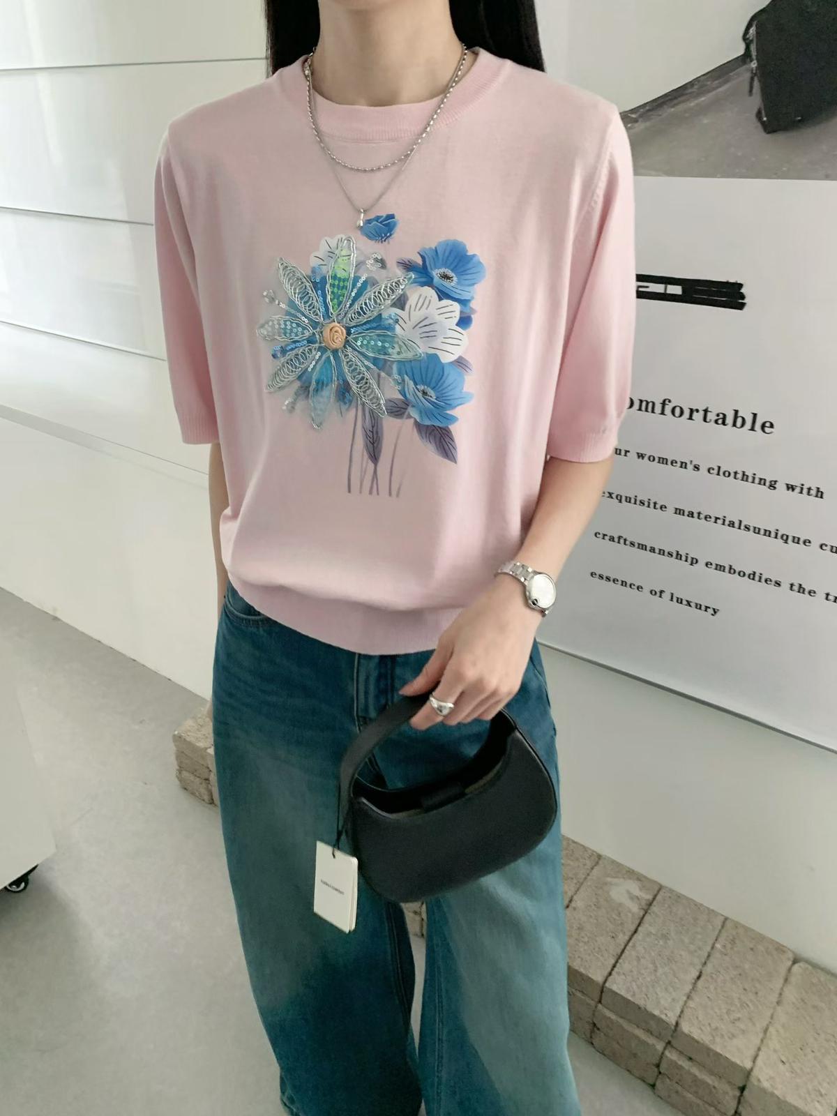 立體花朵刺綉線料top