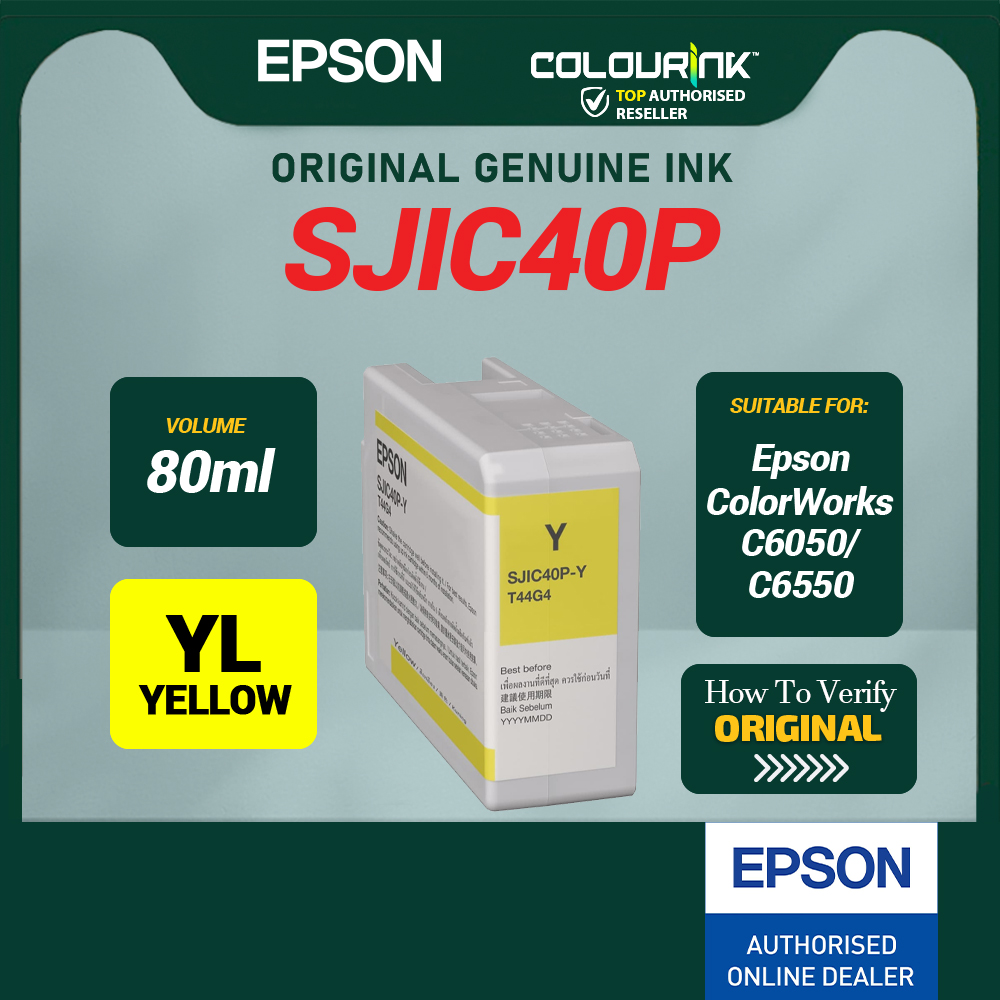 EPSON SJIC40P Pigment Ink Cartridge | BK CY MG YL | Maintenance Box For ColorWorks C6550