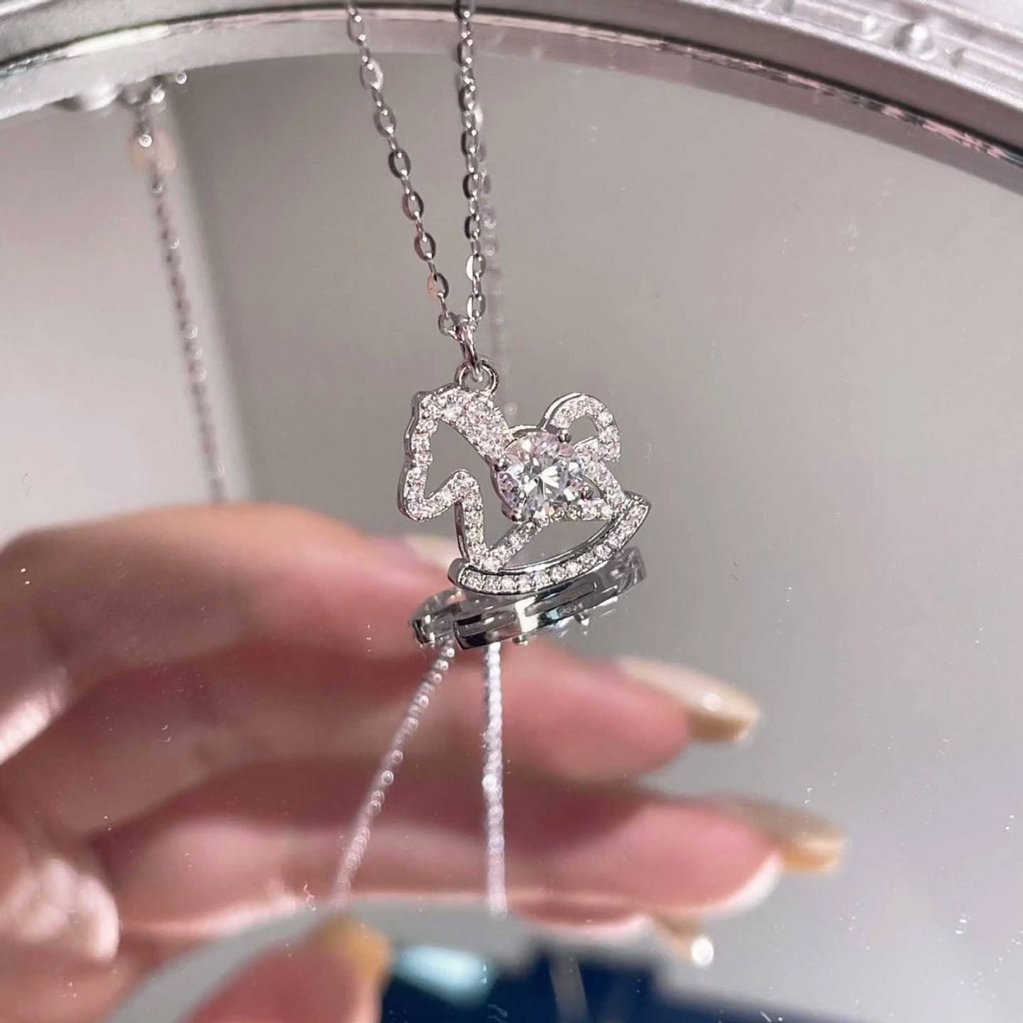 S925银50分莫桑钻木马项链 🇨🇳