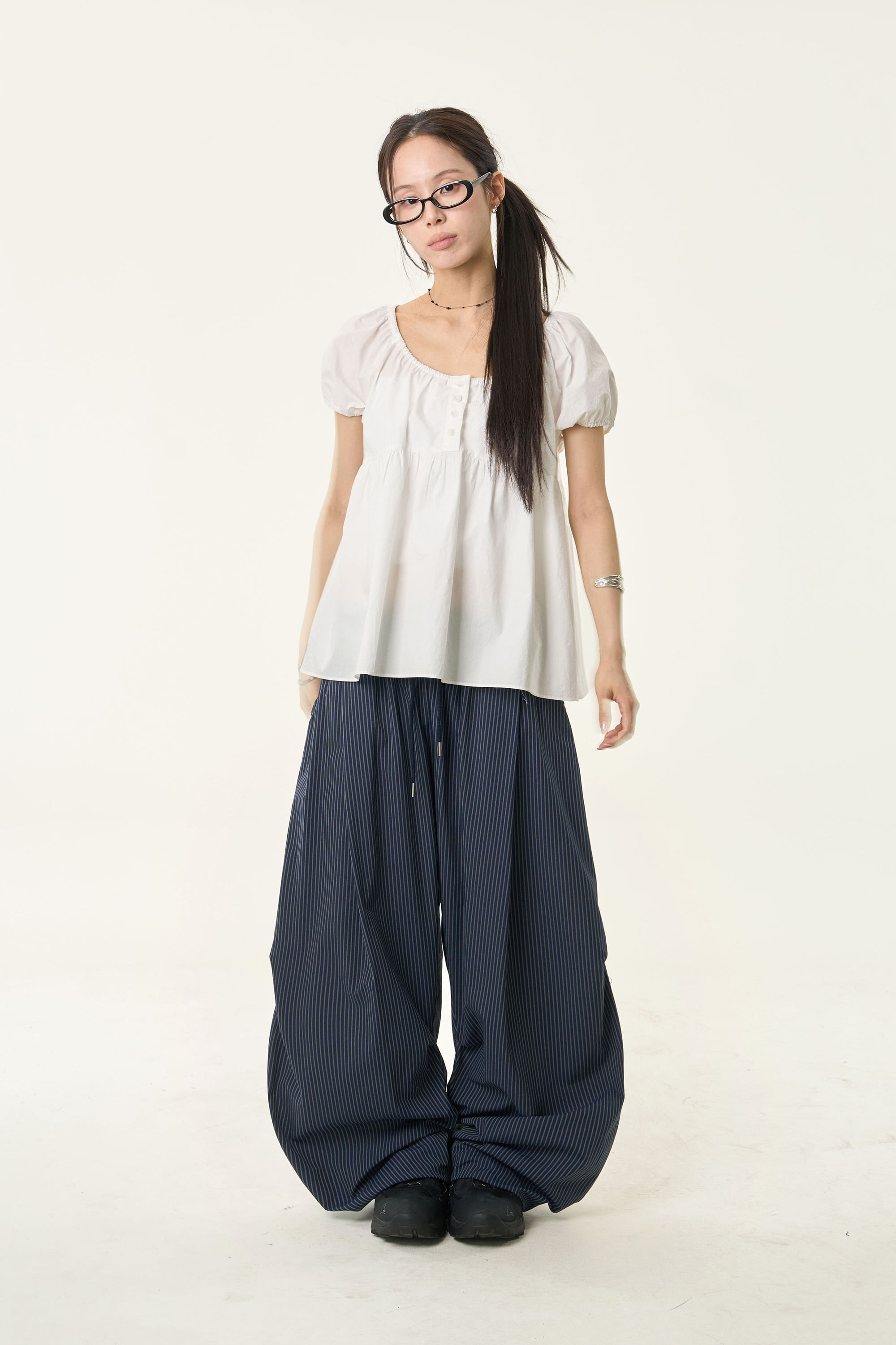 Pinstripe Pintuck Wide-Leg Pants