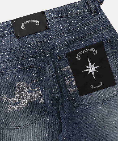 BBNT Rhinestone Curved Pants – Light blue - BBNT 라인스톤 커브드 팬츠 - 라이트블루