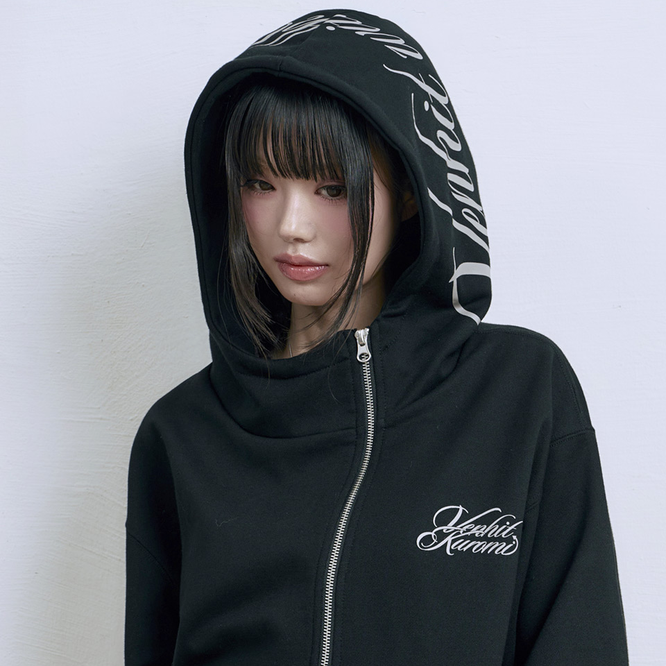 Venhit x Kuromi VK Serif Lettering Side Zip-up Hoodie Black