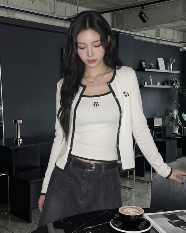 MuahMuah SOLID COLORING SLEEVELESS CARDIGAN SET