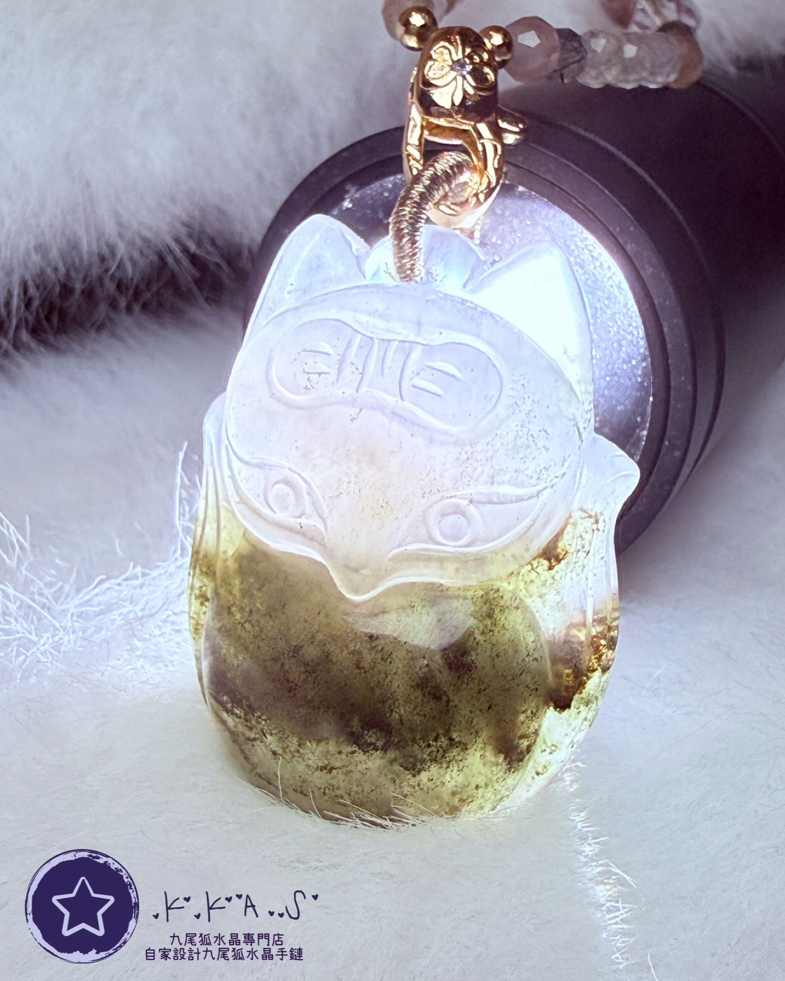 K00107 綠幽靈 蝴蝶結狐小妹 - 吊墜頸鏈/套鏈