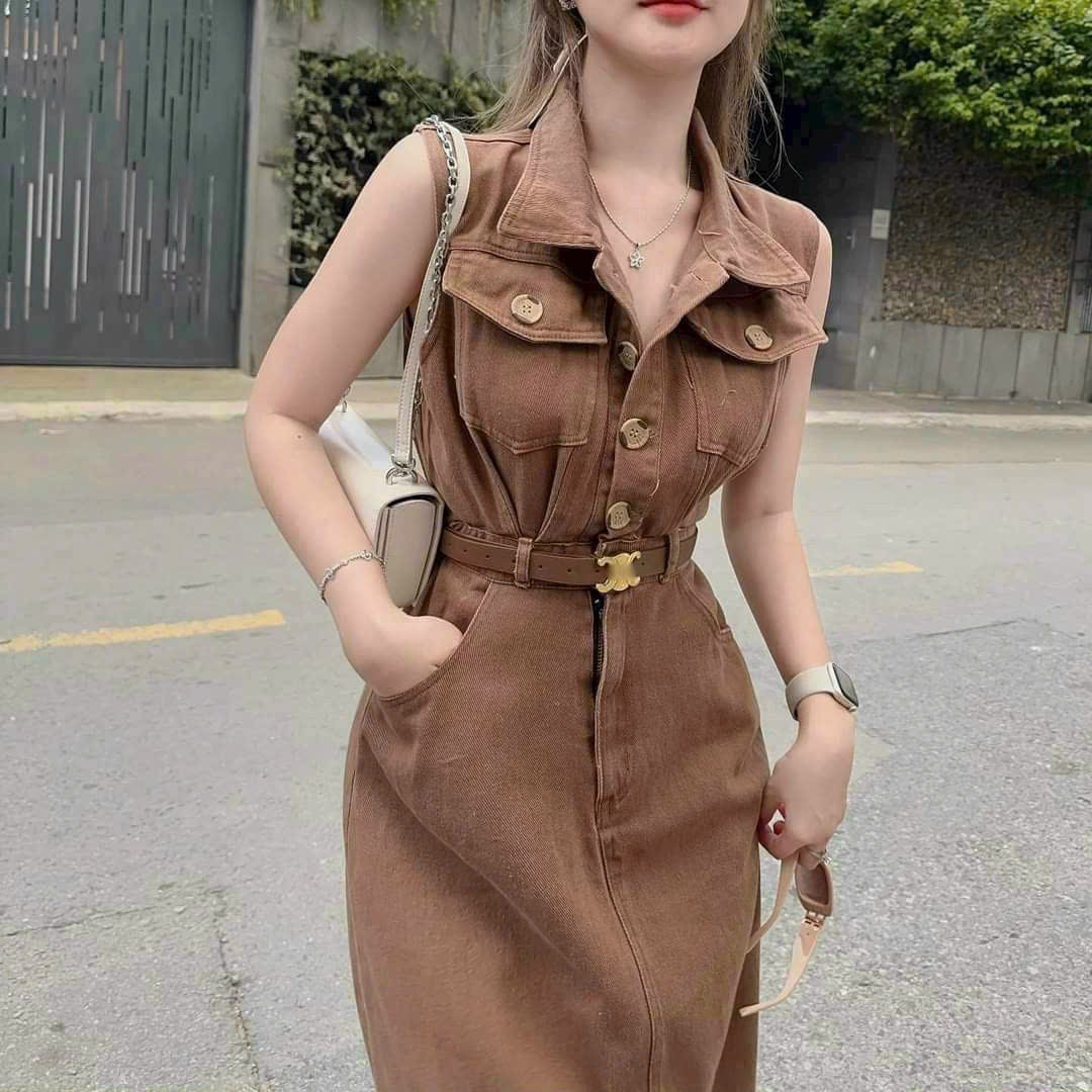 無袖麻布連身裙