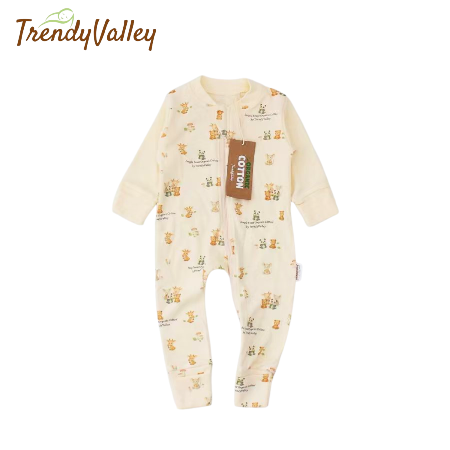 Trendyvalley Organic Cotton Sleepwear Zip Romper ( Festival Series)