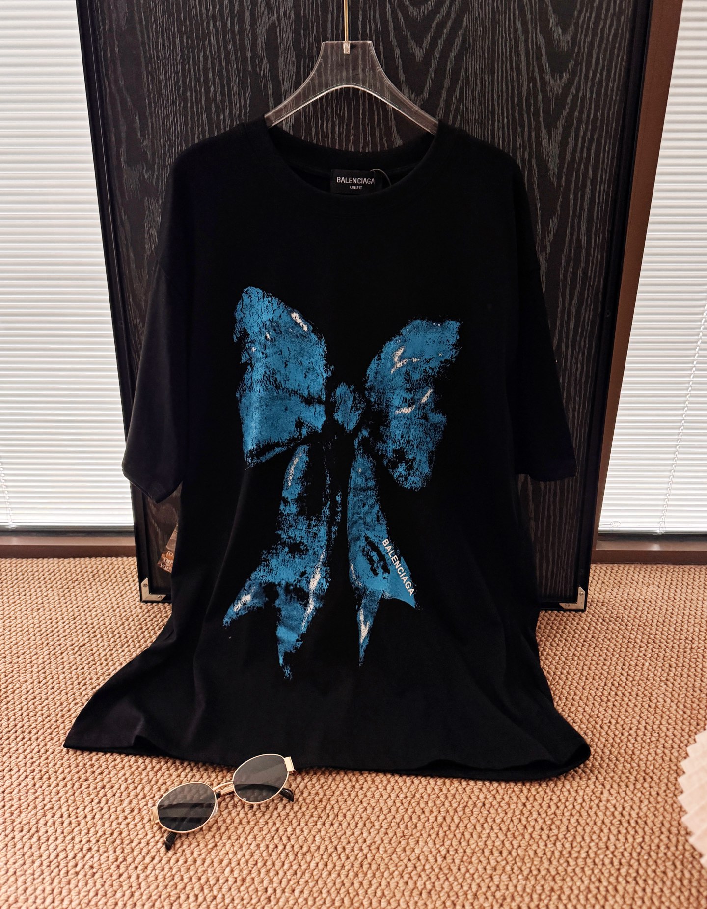 Balenciaga 藍色蝴蝶結短印花短袖Tee 