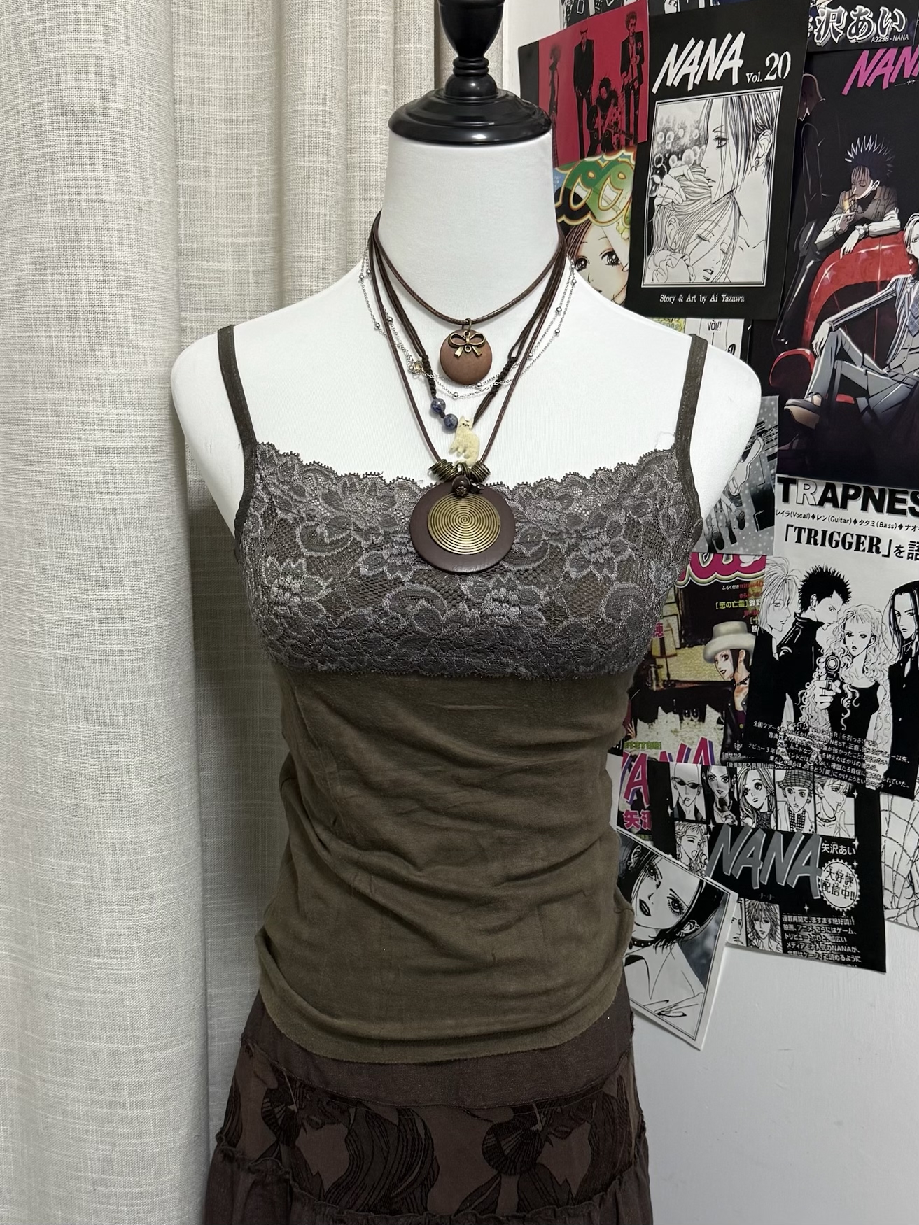 Olive Green Vintage style Lace Camisole 
