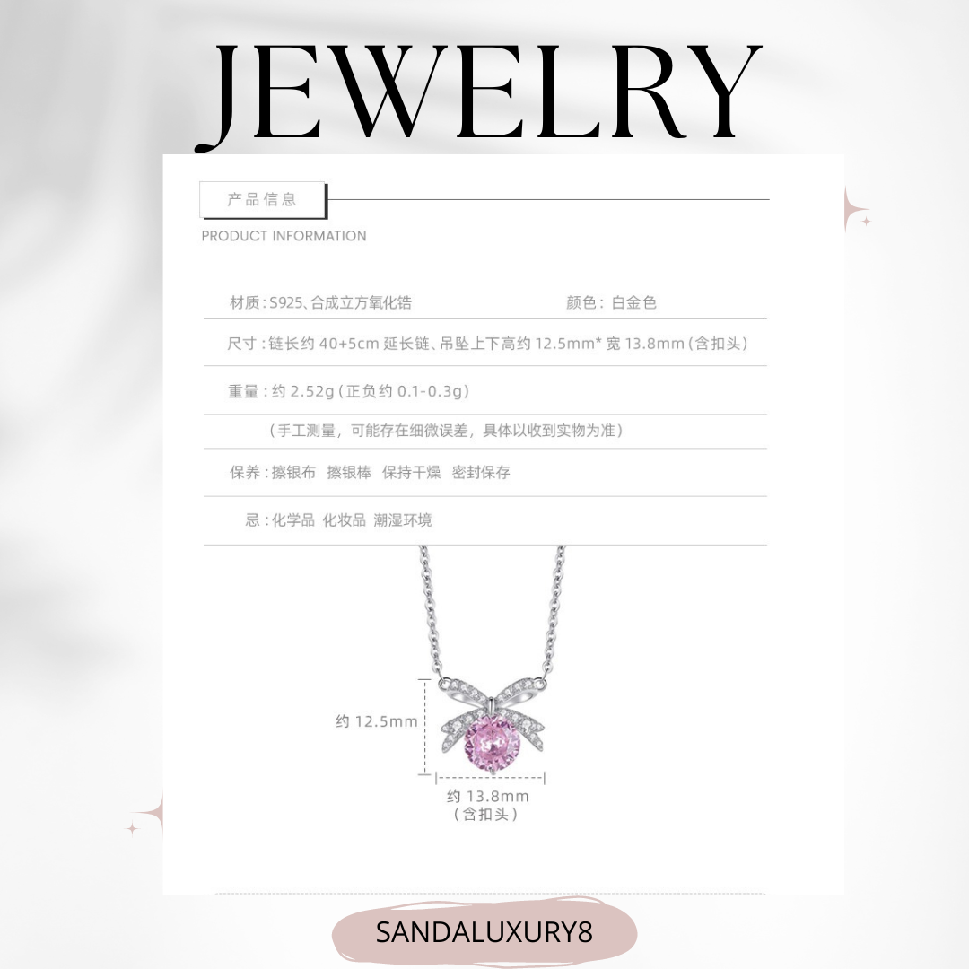 Pink Bowknot Pendant Necklace Jewelry  Luxury Fashion Accessories  Women Gift 