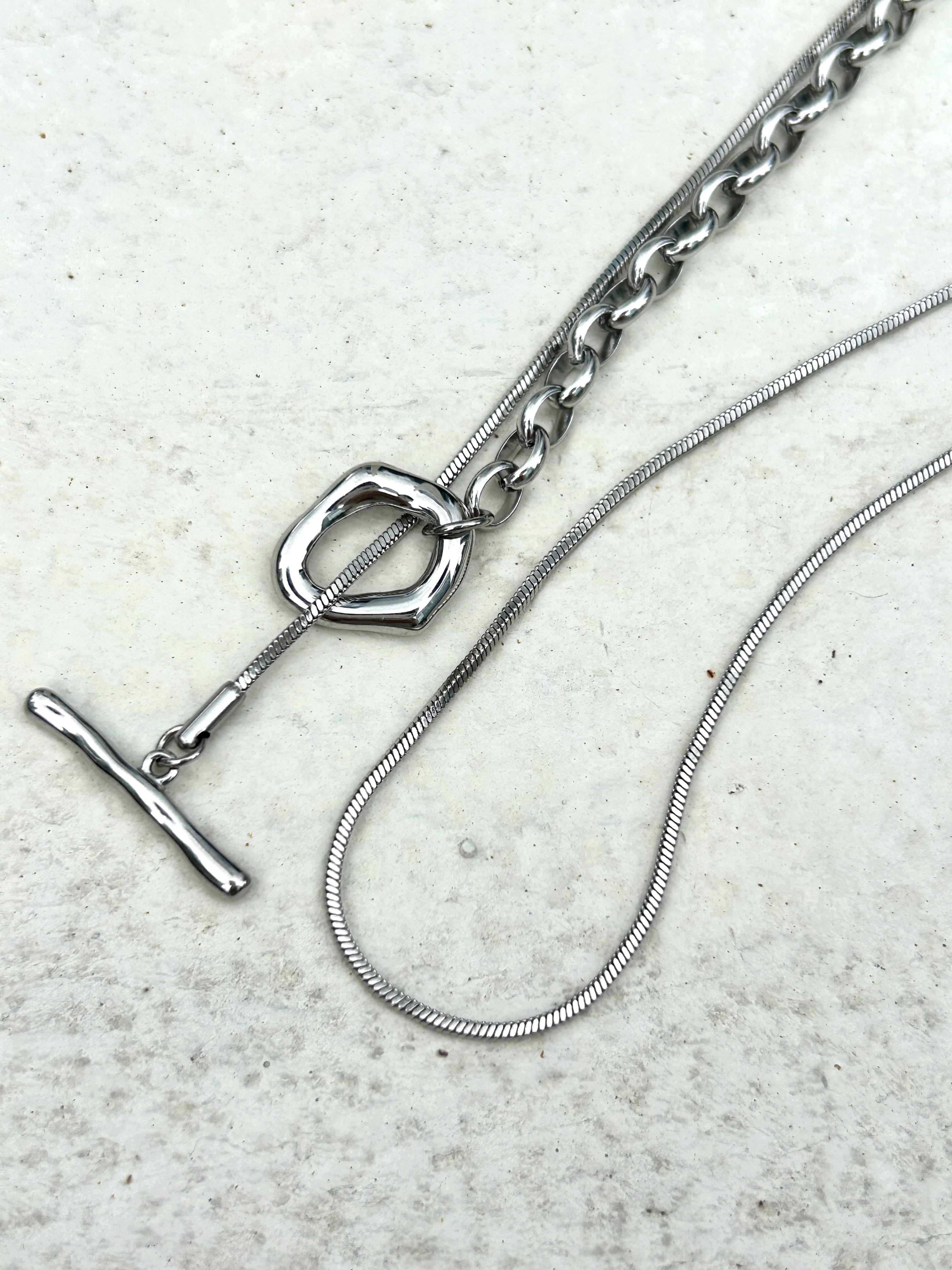 Silver dual chain OT stainless necklace