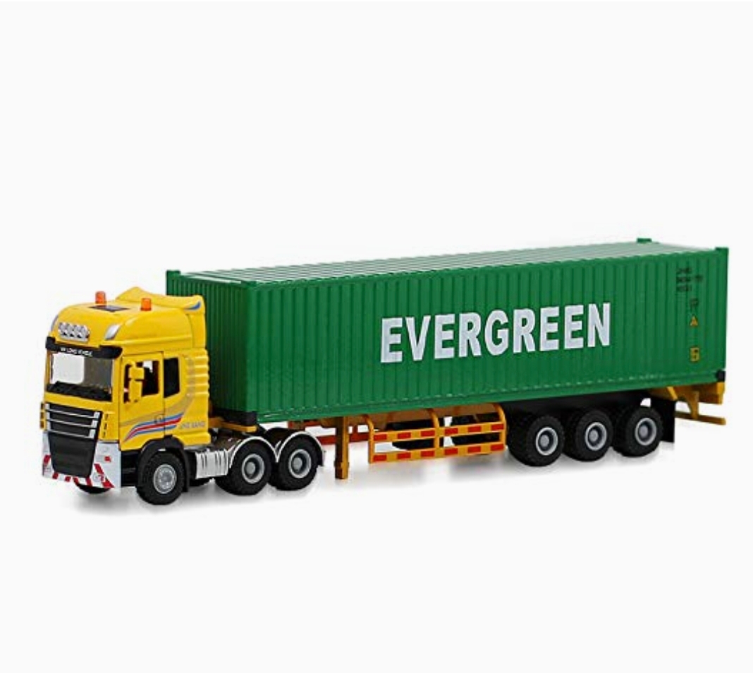 兒童1:50合金貨櫃車模型 Evergreen重型貨車模型 Container Truck Toy 合金拖頭貨櫃車玩具 回力車模型 男童玩具 cos車系列 